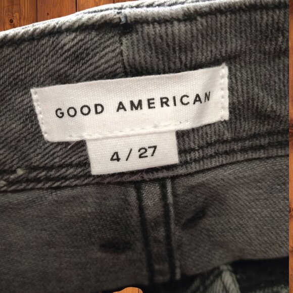 GOOD AMERICAN Women's Size 4/27 Black Good Curve Skinny Crop Denim Jeans Fray - Picture 2 of 7